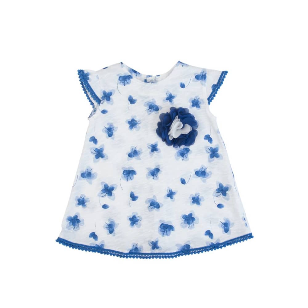 VESTITO BAMBINA NEONATA ESTIVO IN COTONE "FIORI BLU"