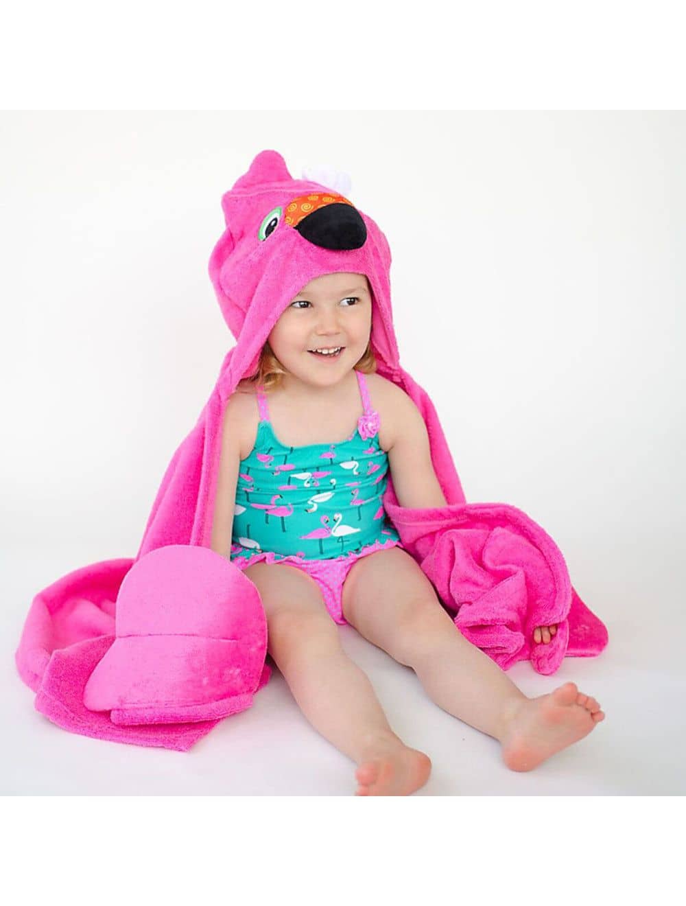 Asciugamano Bimbi con Cappuccio, Franny il Fenicottero - 100% cotone - Zoocchini