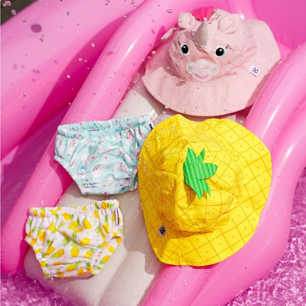 KIT MARE NEONATO COSTUMINO CONTENITIVO + CAPPELLINO, ANANAS - SPF50+