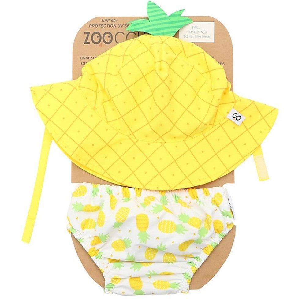 KIT MARE NEONATO COSTUMINO CONTENITIVO + CAPPELLINO, ANANAS - SPF50+