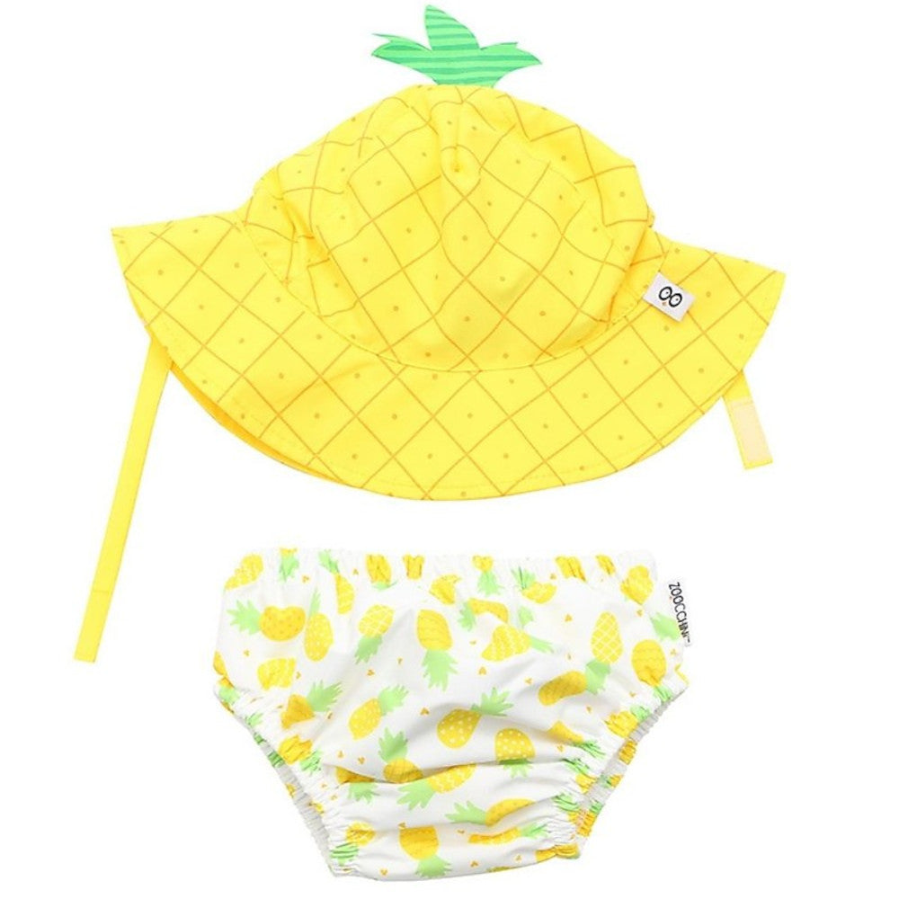 KIT MARE NEONATO COSTUMINO CONTENITIVO + CAPPELLINO, ANANAS - SPF50+