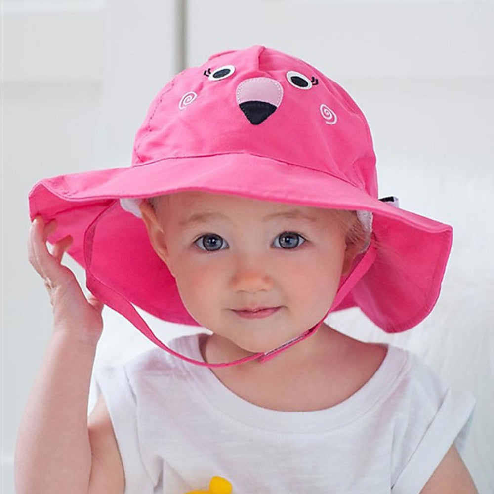 KIT MARE NEONATO COSTUMINO CONTENITIVO + CAPPELLINO, FENICOTTERO - SPF50+