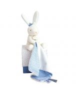 Doudou Neonato Nascita Coniglietto Bianco Celeste 15 cm