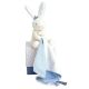 Doudou Neonato Nascita Coniglietto Bianco Celeste 15 cm