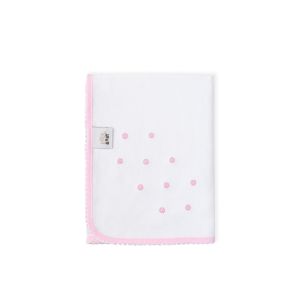 Quadrato Neonato In Cotone Ricamato Bianco Rosa
