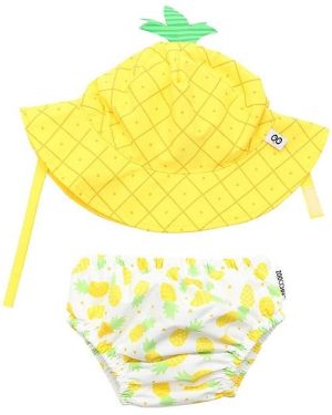 KIT MARE NEONATO COSTUMINO CONTENITIVO + CAPPELLINO, ANANAS  - SPF50+