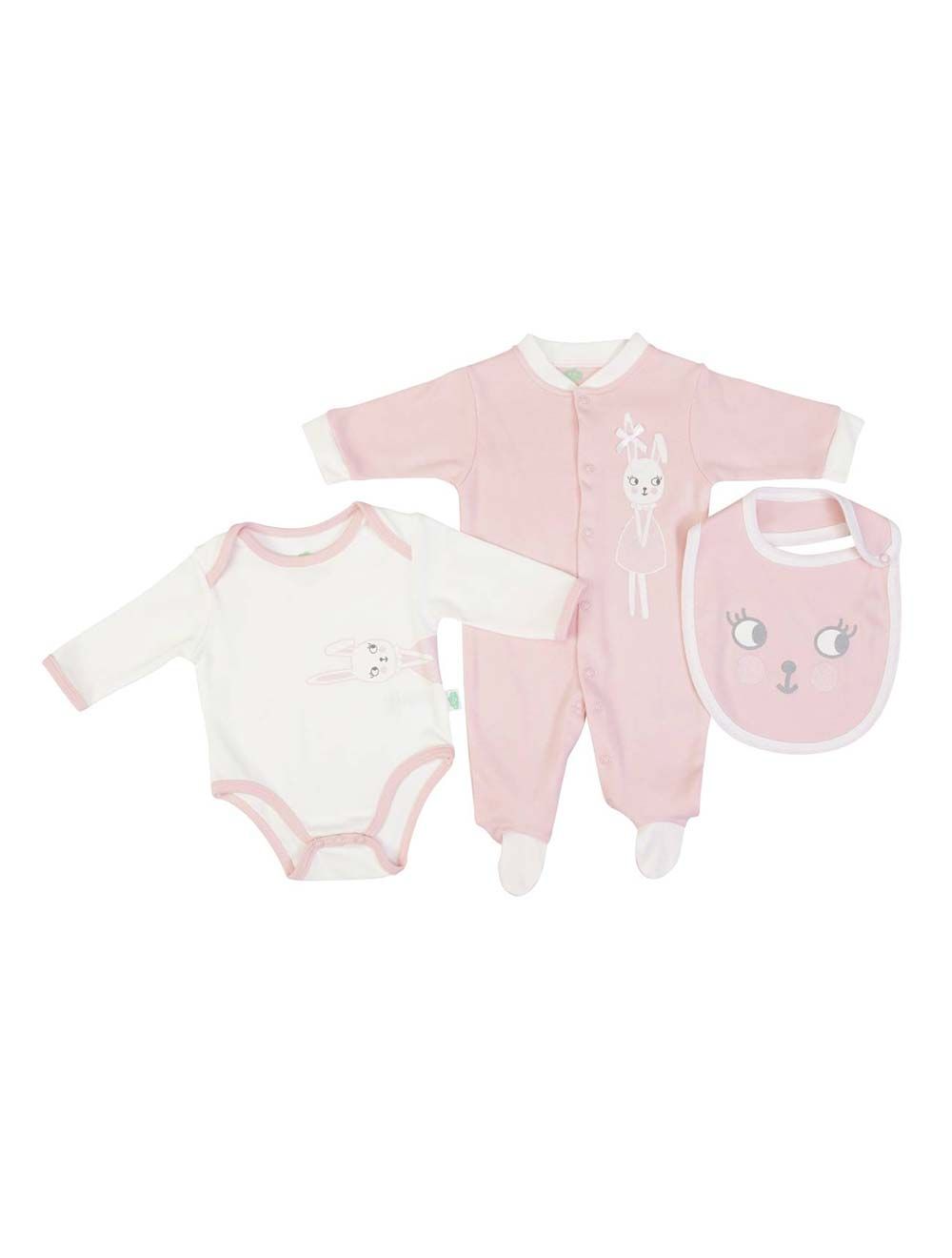 SET NEONATA REGALO NASCITA 3 PEZZI CONIGLIETTO ROSA