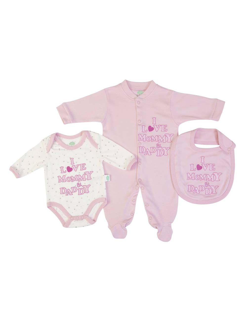 SET TUTINA NEONATO REGALO NASCITA 3 PEZZI I LOVE MOMMY & DADDY