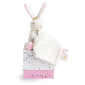Doudou neonato nascita Coniglietto Bianco Rosa 15 cm