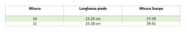 Tabella misure calzini per ospedale